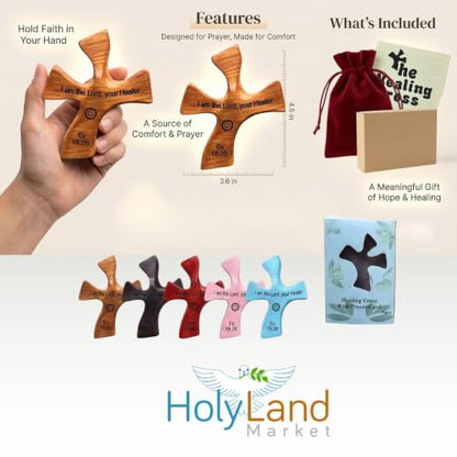 Holy Land Market Healing Cross, Handheld Palm Prayer Cross, Gift Box, Brown - color: Natural Wood