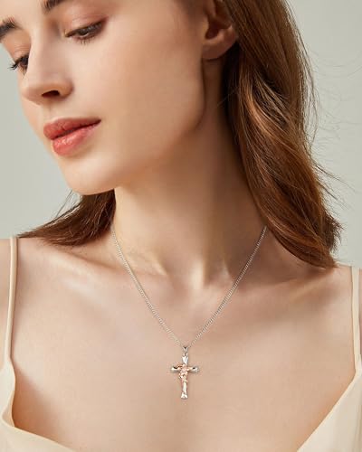 ACECHA Silver Cross Necklace for Women, Crosses Pendant with Birthflower - color: Narcissus-Vitality