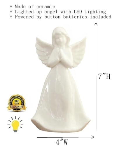 ADAVAS.Y&G Praying Angel Night Light Lighted up Angel Prayer Porcelain Angel Figurine with Lighting, White 7" H - color: Pray