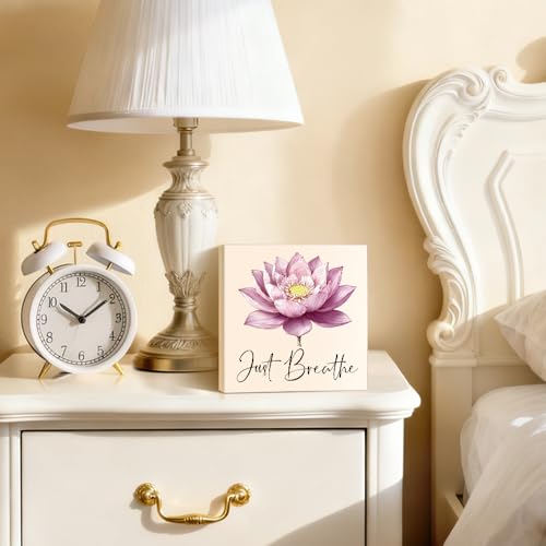 Just Breathe Inspirational Wood Block Plaque Box Sign 5.9 * 5.9 - color: pink