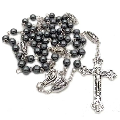 Rosary Beads Catholic for Man and Woman - Natural Black Stone Gemstone Rosary Beads, Catholic Gifts