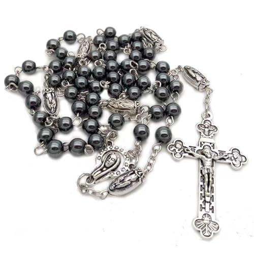Rosary Beads Catholic for Man and Woman - Natural Black Stone Gemstone Rosary Beads, Catholic Gifts