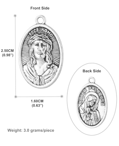 COTTVOTT Saint Therese of Lisieux/Saint Mother Teresa of Calcutta/Divine Mercy Jesus/Mater Dolorosa Patron Saint Medal Charm Pendant for DIY Rosary Necklace Bracelet Jewelry Making Part - color: 30pcs-Jesus ECCE Homo medal