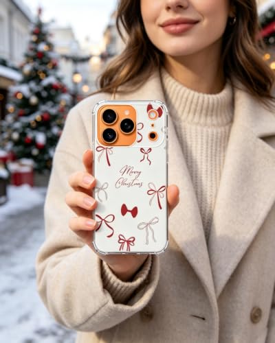 Merry Christmas Red Bows Phone Case Compatible with iPhone 17 Pro Max, Preppy Girly Winter Phone Cover for iPhone 17 Pro Max - color: Red Christmas Bows