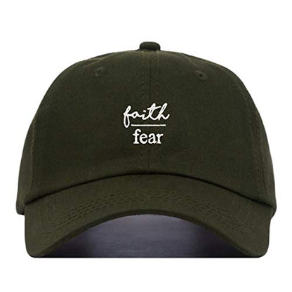 Faith is Greater Than Fear Baseball Hat, Embroidered Dad Cap, Unstructured Adjustable Strap Back (Multiple Colors) - color: Olive