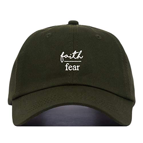 Faith is Greater Than Fear Baseball Hat, Embroidered Dad Cap, Unstructured Adjustable Strap Back (Multiple Colors) - color: Olive