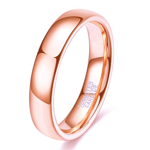 VQYSKO Tungsten Carbide Wedding Cigar Domed Band Ring Men Women 5-14 - color: Rose Gold-4mm