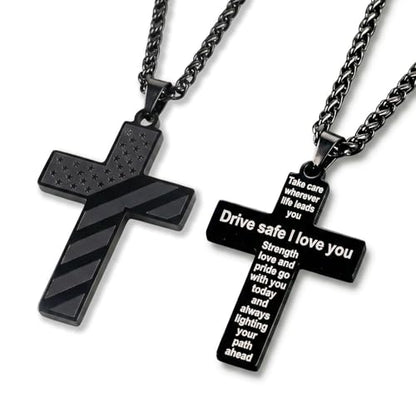 Cross Pendant for Car Rearview Mirror Hanging, Stainless Steel Cross with Drive Safe Message, Meaningful Car Charm Gift for Drivers and Loved Ones (Black) - color: Black