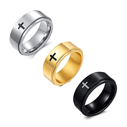 8MM Stainless Steel Cross Christian Ring Classic Plain Spinner Wedding Band for Men Women - color: 8mm - Gold