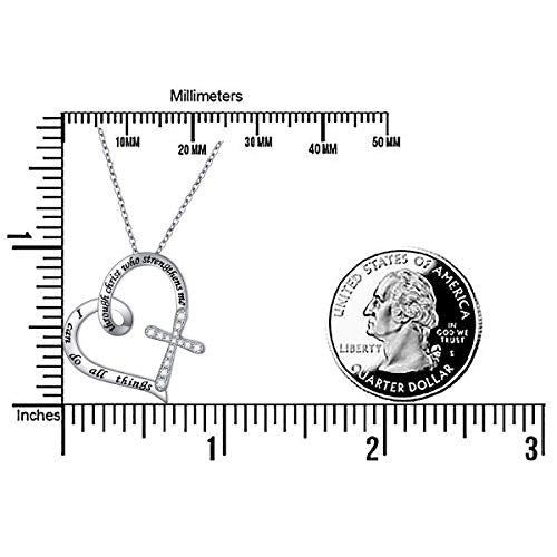 S925 Sterling Silver Christian Cross Heart Faith Bible Verse Necklace Rings - style: I can do all things through christ who strengthens me 1
