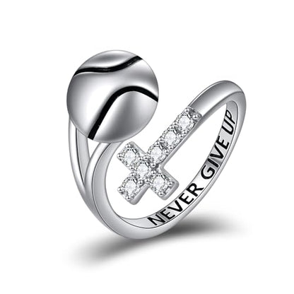 YFN Sport Ring Sterling Silver Cross Adustable Ring Never Give Up Jewelry Gifts for Women - color: Tennis
