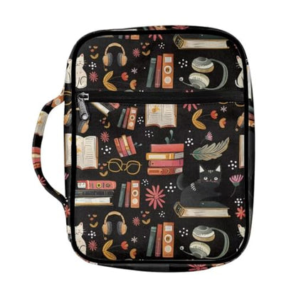 Coldinair Cat with Book Bible Cover Case for Men Teen,Women Bible Bags Book Covers Kids Scripture Carrying Case with Handle and Pocket - color: Cat With Book