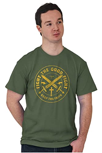 Keep The Faith Christian Graphic T Shirt | Religious Men’s Bible Verse Scripture Tee with Cross and Swords - color: Military Green, size: XX-Large