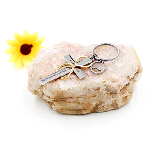 Uloveido Stainless Cross Infinity Keychain Mustard Seed Charms Psalm 46:5 Christian Bible Quote Keyring Baptism Gift - style: Round Mountain