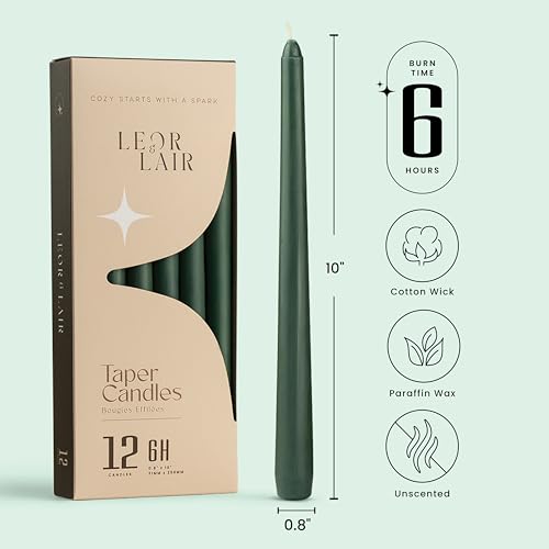 Leor & Lair Green Taper Candles, 12 Pack, 10" Unscented Green Candles - color: Green