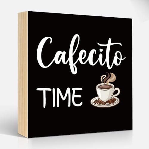 Cafecito Time Coffee Beans Wood Box Signs Gifts for Coffee Lover - color: Blue
