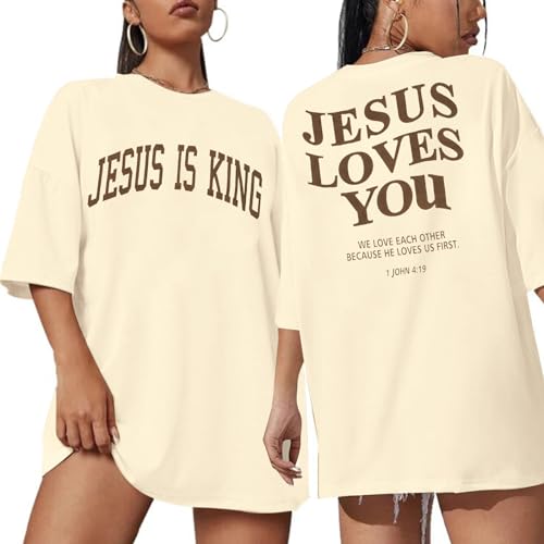 Christian Shirt Women Oversized Jesus Tshirt Jesus Love You Shirts Jesus Faith Tops Bible Verse Inspirational Tee - color: Apricot, size: Small