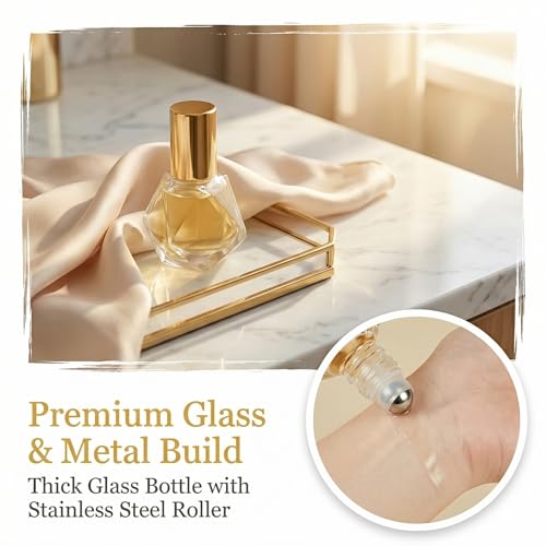 2PCS Anointing Oil Bottles Mini Clear Glass Roller Bottle 8ml/0.27oz with Stainless Steel Ball and Gold Cap Empty Small Roll On Container for Essential Oils Perfume Fragrance Kit