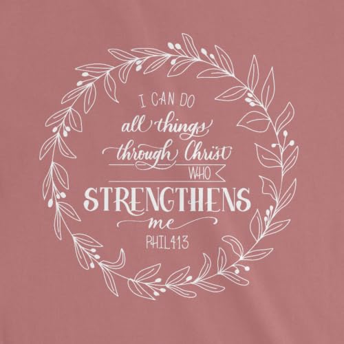 Christian Shirts for Women, Bible Verse Scripture, Jesus Faith Graphic Tee - color: Philippians 4:13 Wreath — Mauve, size: Medium