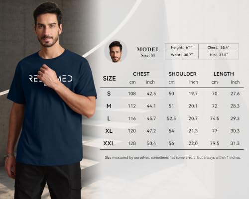 Aiyino Men's Redeemed Christian T-Shirt Graphic Tee 100% Cotton - color: Navy, size: XX-Large