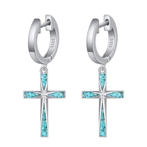Cross Earrings 925 Sterling Silver Dangle Earring Gifts for Women - style: Hoop Origami Turquoise