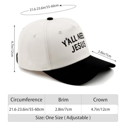 Embroidered Christian Two-Tone Baseball Cap for Men & Women, Adjustable Dad Hat Christmas Easter Gift - color: Y'all Need Jesus, Black/Beige
