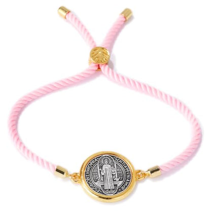 Catholic Bracelets St. Benedict Bracelet Red Rope Double Hole Pendant Couple Woven Bracelets Adjustable Black Bracelet - color: pink