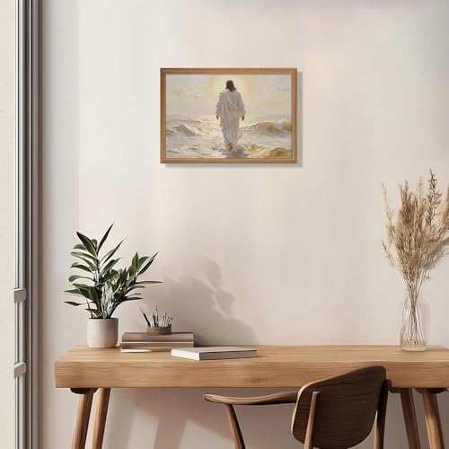 Christian Wall Art, Abstract Jesus Walking on Water Canvas Wall Art 12x16in - color: Jesus white Wall Art, size: 16"L x 12"W
