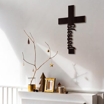 Uflashmi Wooden Cross Wall Decor, Blessed Black Wall Cross, 9.8 Inch - color: Blessed-Black