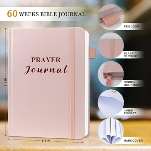 Pink Prayer Journal for Woman - 60 Weeks Bible Journal with Prompts, Verse - color: Pink