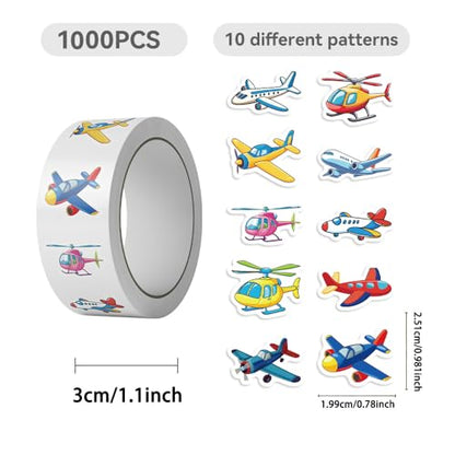 1000 Pieces Airplane Sticker Roll for Kids, 10 Styles Cartoon Stickers - style: Airplane