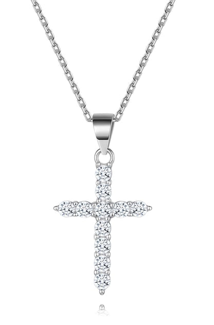 Cross Necklace for Women, Handcrafted S925 Sterling Silver Pendant - color: Sterling Silver + Zirconia