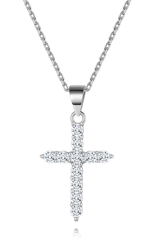 Cross Necklace for Women, Handcrafted S925 Sterling Silver Pendant - color: Sterling Silver + Zirconia