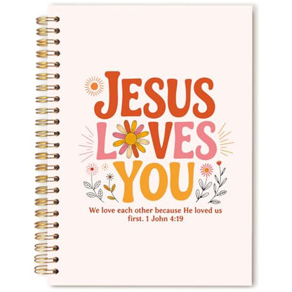 Boho Floral Christian Notebook Journal, Bible Verse Jesus Loves You Religious Scripture Spiral Hardcover Notebook Journal for School Office Work, 5.5x8.3 Inch - color: God Loves You
