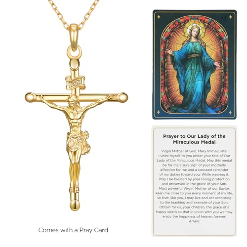 NORBU S925 Crucifix Necklace for Women, 18K Gold Plated Jesus Cross Pendant - color: Gold, size: 18 inch