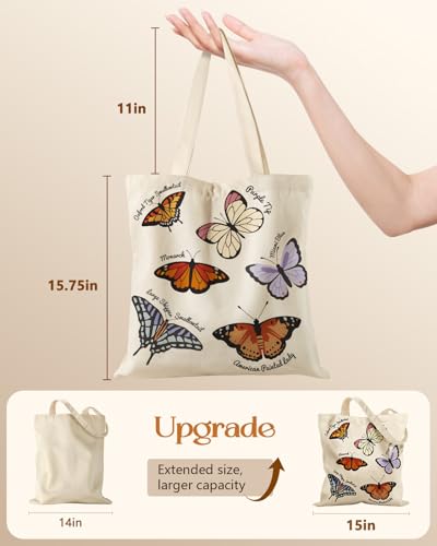 Miss Adola Canvas Tote Bag with Zipper for Women - color: Colorful Butterfly