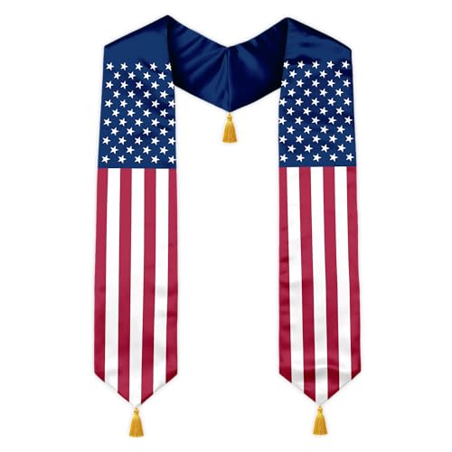 Class of 2026 Graduation Stole Flag Sash with Gold Tassels 72 Inch for High School College University Ceremony - color: American
