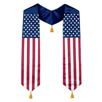 Class of 2026 Graduation Stole Flag Sash with Gold Tassels 72 Inch for High School College University Ceremony - color: American