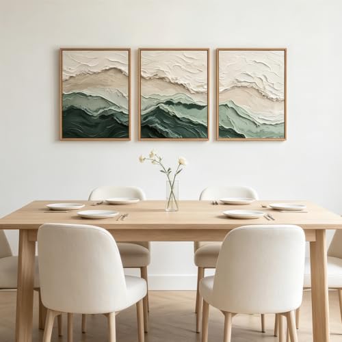 Aurlan 3D Textured Green Abstrcat Ocean Framed Canvas Wall Art 12x16 Inch - color: Green Beige (3D Textured), size: 12"L x 16"W