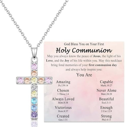 Cross Necklace for Little Girls Catholic Christian Religious Gifts - color: First Communion