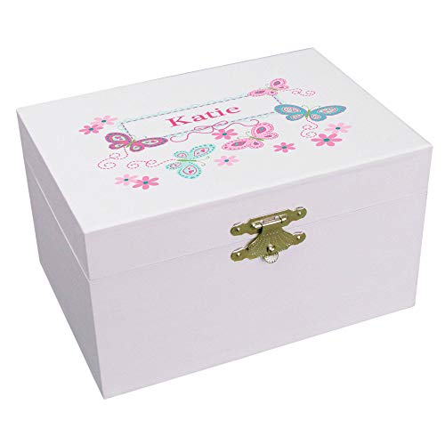 My Bambino Personalized Musical African American Ballerina Jewelry Box with Aqua Butterflies African American | Birthday Gift for Girls - color: Butterflies Aqua