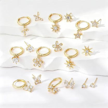 SHERLOVE Gold Earring Stacks Women 3Pairs Dangle Stud Huggie Hoop Set - color: 3 Pairs-Butterfly 01 Stud Gold