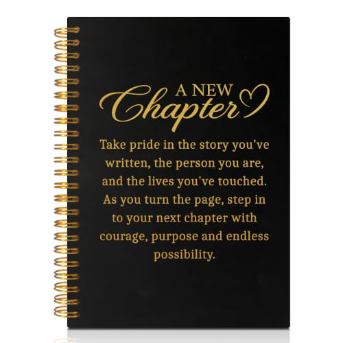 A New Chapter Hardcover Spiral Notebook, Funny 160 Pages Journal Lined Notebook for Colleague, Going Away New Beginning Gifts for Family Friend, Retirement Farewell Gifts for Coworker Boss - color: Black113
