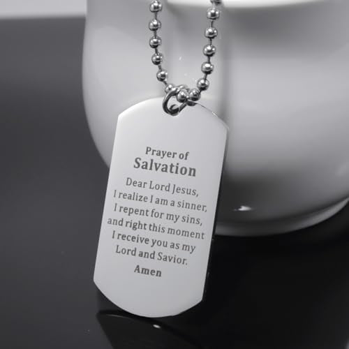 Christian Scripture Religious Dog Tag Necklace,Catholic Bible Verse Baptism Confirmation Sacrament Gifts - style: Prayer of Salvation+JEREMIAH 29:11