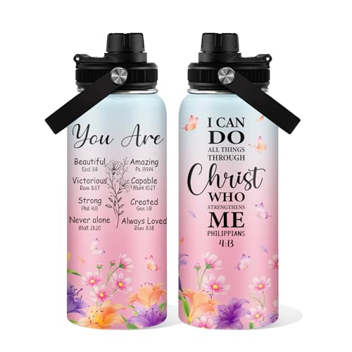 32oz Christian Water Bottle for Women - I Can Do All Things Through Christ Philippians 4:13 Bible Verse Tumbler, Inspirational Religious Faith Based Gifts for Christmas Birthday - color: I Can Do All Things Through Christ01, size: 32 Ounces