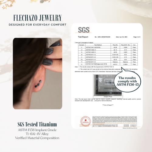 FLECHAZO Titanium Gunmetal Flat Back Earrings,Screw Back Earrings, ASTM F136 Implant Grade with Internally Threaded Front Screw, Interchangeable Posts 16G 8mm or 18G 9mm, Hypoallergenic for Cartilage Helix Tragus Conch Lobe (Sold as 1 Single Earring) - st