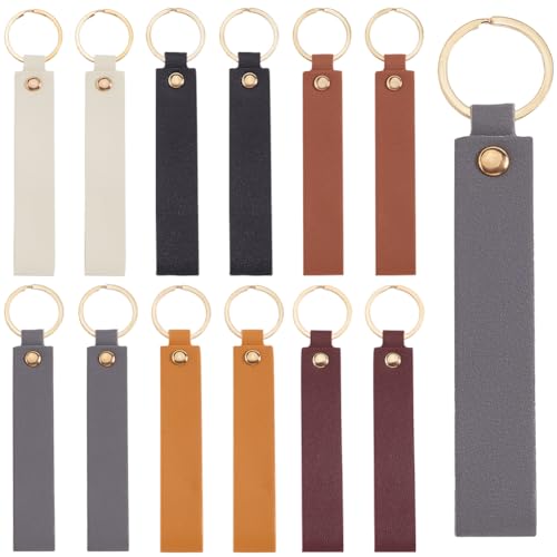 SUNNYCLUE 24Pcs 6 Colors 13.7cm PU Leather Keychain Blanks Key Chains Bulk Black Brown Business Style Rectangular Engraving Keychains Holder with Gold Iron Key Ring for Keys Chain Stamping DIY Crafts - color: Mixed Color, size: 0.79x5.39 in