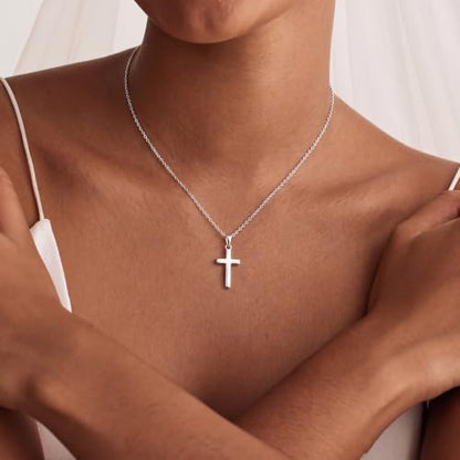 925 Sterling Silver Cross Necklace for Women - Dainty Simple Cross Pendant Necklace Religious Jewelry Gift for Women - size: 18+2 Inch