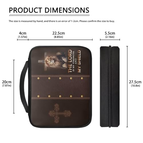 Lion with Cross Print Bible Cover for Men,Brown Bible Case Fashion Bible Bag with Handle - color: Lion With Cross