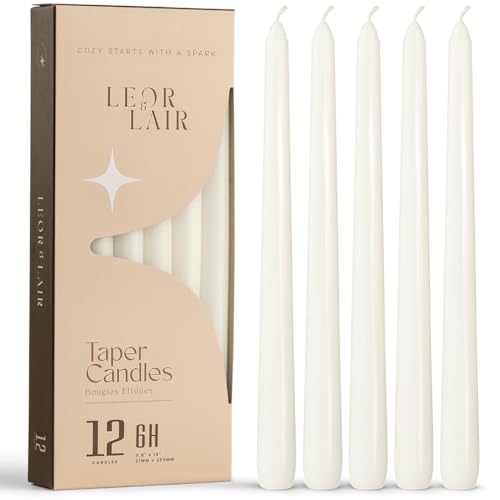 Leor & Lair White Taper Candle, 12 Pack, 10" Tall Candlesticks - color: White